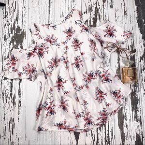 Lush Floral Sheer Off Shoulder Shirt